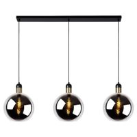 lampara de techo 3 luces en metal y cristal ahumado 105cm
