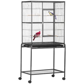 Jaula portátil para pájaros Pawut con 4 comederos y 4 accesorios prácticos 77x47 x cm 163 negro y gris