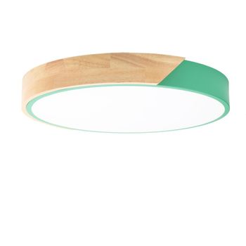 Plafón led metal verde y madera ø40cm 30w cct