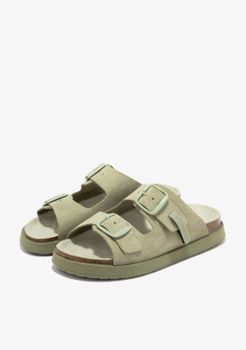 Sandalias de Piel Cómodas D.Franklin - Vibe Sandals Buckle Khaki - Hechas en España - Verde
