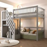 litera 90 x 200 cm con espacio de almacenamiento y escalera - madera maciza  contrachapado  mdf - gris sin colchon