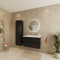 conjunto de mueble de bano negro mate 80 cm - lavabo blanco - armario alto de bano verona lomazoo