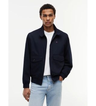 Tommy Hilfiger para hombre. MW0MW42507 Cazadora Harrington con cremallera y logo marino (XXL), Casual, Algodón