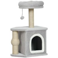pawhut arbol para gatos altura 66 cm torre para gatos con cama cueva plataforma bola colgante y poste de yute gris claro