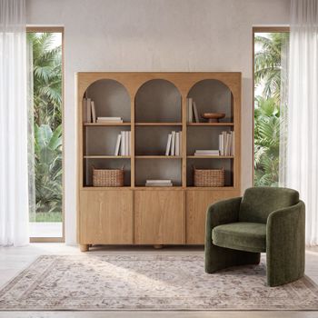 Librería en chapa de roble claro con 3 puertas y 9 estantes