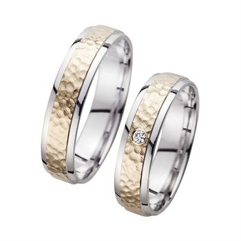 Alianzas oro amarillo y blanco con diamante ancho 5 mm