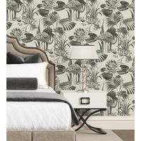 papel pintado vinilico ecologico de flamencos flores y plantas - flamingo palace 680665 de gaulan - rollo de 10 m x 053 m