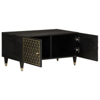 mesa de centro 50x80x40 cm madera maciza de mango con acabado negro madera trabajada - negro