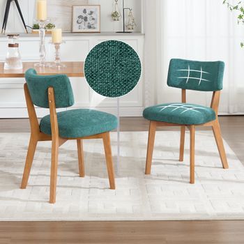 Pack De 2 Sillas De Comedor - Mueble Para Cocina - Madera Y Lino - Verde (54.5x47x77cm)