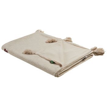 Manta De Algodón Beige Marrón Blanco 130 X 180 Cm Hecho A Mano Llama Deoghar
