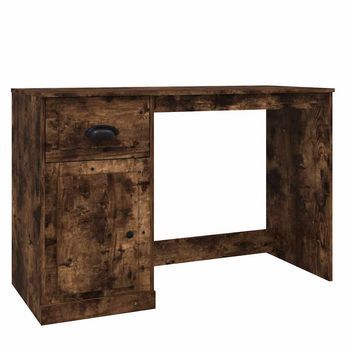 Mesa De Escritorio | | Escritorio De Despacho | Escritorio Y Cajón Madera Contrachapada Roble Humo 115x50x75 Cm