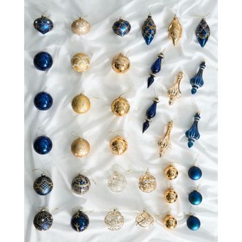 Conjunto De 35 Bolas De Navidad Decorativas De Vidrio Para Colgar En El Árbol De Navidad Estilo Glam Tradicional Azul/dorado Icedrop