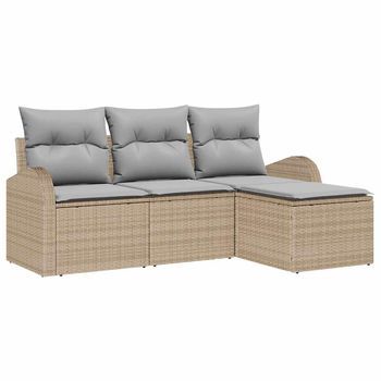 Juego De Sofá 4 Piezas | Mueble De Jardín Beige Y Gris Claro Ratán Sintético