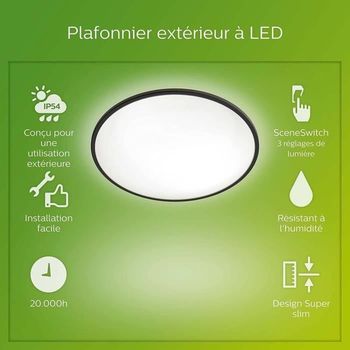 Philips Superslim 15w Negro I54 Plafón Led Para Exterior