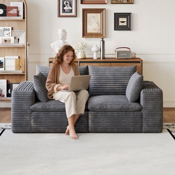 Sofá De Dos Plazas - Mueble Para Salón - Pana - Gris Oscuro (180x90x60cm)