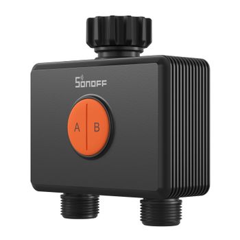 SONOFF SWV-ZF2E Hydro DUO Temporizador de riego Zigbee de 2 zonas, entrada de latón, IP65, alimentación Type-C y 4 AA, ajuste climático con caudalímetro, requiere hub Zigbee, Home Assistant