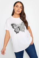 yours camiseta blanca de mariposa con flores mujer curvy y tallas grandes yours