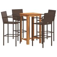 mesa y taburetes de jardin 5 piezas  mueble de jardin madera acacia ratan pe marron