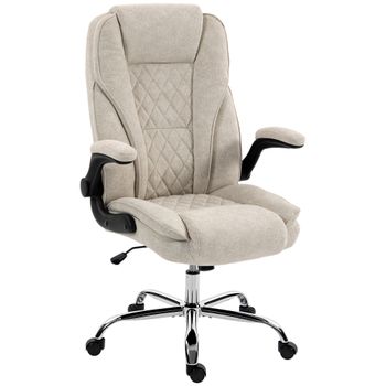 HOMCOM Sillón de Oficina Silla de Oficina Ergonómica con Altura Ajustable y Reposabrazos Abatibles 70x70x114-122 cm Beige   Aosom España