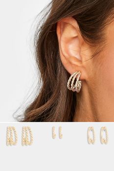 Juego 3 Pares De Pendientes Dorados Textura