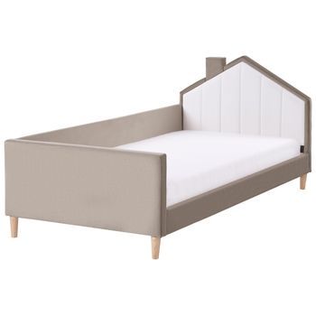 Cama Con Somier Moderna Tapizado De Terciopelo Infantil Somier De Láminas Gris Pardo Y Blanco 90 X 200 Cm Kervan