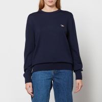 maison kitsune tricolor fox patch classic r-neck jumper - navy - m