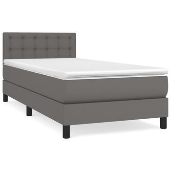 Cama Individual | Cama Para Adultos | Cama Box Spring Con Colchón Cuero Sintético Gris 100x200 Cm