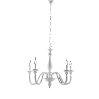 Lámpara De Araña Lucca Shabby De Madera Blanca, 5 Luces, 116 Cm, Ø62 Cm, Bl271-5-bco