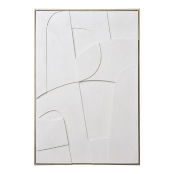Pintura Mural Contemporánea En Relieve Blanco 60 X 90 Cm