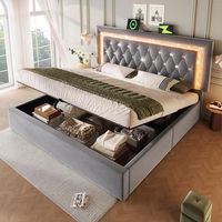 sweiko cama doble 180x200 cm r terciopelo gris led diamante usbtype-c cofre hidraulico