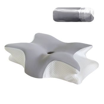 Almohada De Espuma Viscoelástica Mariposa 60x40x13cm - Soporte Cervical Ergonómico Para Un Sueño Profundo Lightgrey