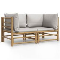 2 uds sofas de esquina de jardin  sofa de exterior con cojines gris claro bambu