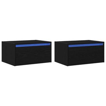 Mesitas De Noche | Mesilla De Noche De Pared Con Luces Led 2 Unidades Roble Negro