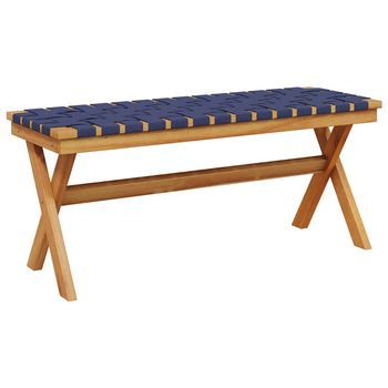 Banco De Jardín | Banco De Exterior | Silla De Jardín Madera Maciza De Acacia Y Tela Azul Oscuro