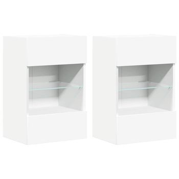 Armarios De Pared Con Luces Led Para Tv | Mueble De Salón | Gabinete De Tv 2 Uds Blanco 40x30x60,5 Cm