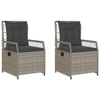Pack 2 Uds Sillones Reclinables De Jardín | Silla De Jardín | Silla De Exterior Ratán Sintético Gris Claro