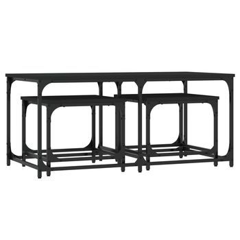 3 Uds Mesas De Centro Apilables，mesa Auxiliar，mesa De Café Madera De Ingeniería Negro
