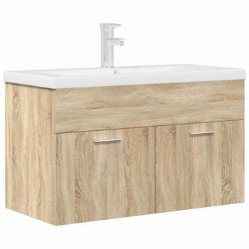Mueble De Baño | Armario De Baño Con Lavabo Incorporado Y Grifo Roble Sonoma