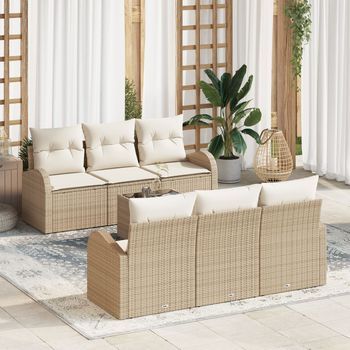 Juego De Sofá De Jardín De 7 Piezas Con Cojines Beige De Ratán V5173 Unico / Beige