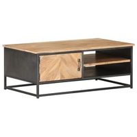 mesa de centro con 2 compartimentos abiertos y 1 puerta 90 x 50 x 35 cm madera maciza de acacia acero dec037224