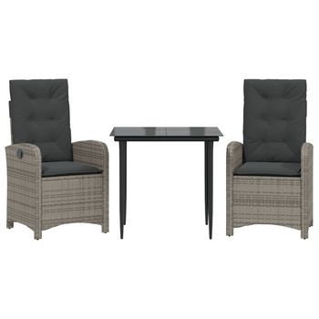 Set Comedor De Jardín 3 Piezas | Mueble De Jardín Con Cojines Ratán Sintético Gris