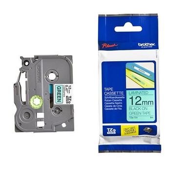 Brother TZe-731 Original P-Touch Label Tape (12mm x 8m) Black On Green