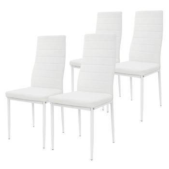 Juego De 4 Sillas De Comedor Tapizadas En Piel Sintética Color Blanco
