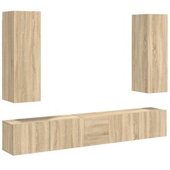 Set Muebles De Salón Tv 5 Pzas Madera Ingeniería Roble Sonoma Vidaxl