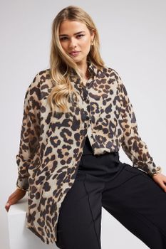 Yours London Camisa Marrón Estampado Leopardo, Mujer Curvy Y Tallas Grandes, Yours London