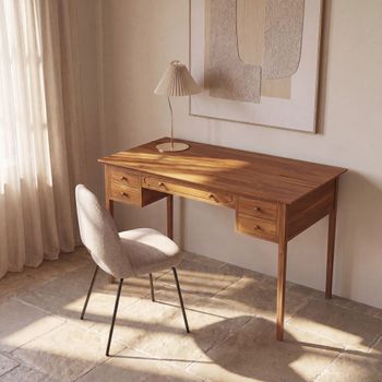 Escritorio de 132 cm de chapa de acacia con 5 cajones