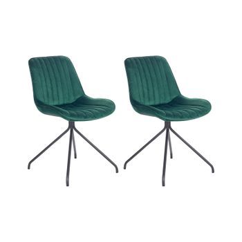Conjunto De 2 Sillas De Terciopelo Verde Esmeralda Negro Acolchado Sin Reposabrazos Navasota