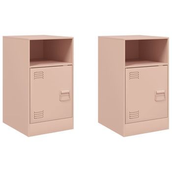 Juego De 2 Mesitas De Noche - Mesillas Acero Rosa 34,5x39x62 Cm Mc5575