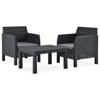Conjunto De Muebles Jardín 3 Uds | Mesa Y Sillas Cojines Pp Ratán Gris Antracita