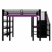 cama alta individual de 90x200 cm con luz led enchufe estante libreria de hierro y color negro